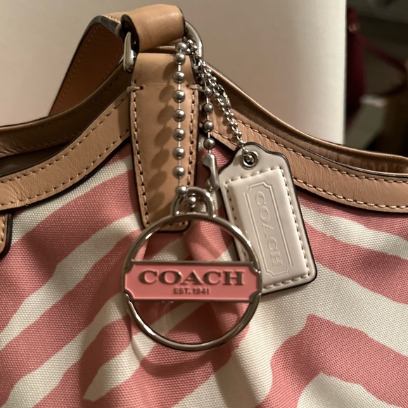 Coach Devin Signature Stripe Pink and White Zebra Print Shoulder Bag - Picture 2 of 9